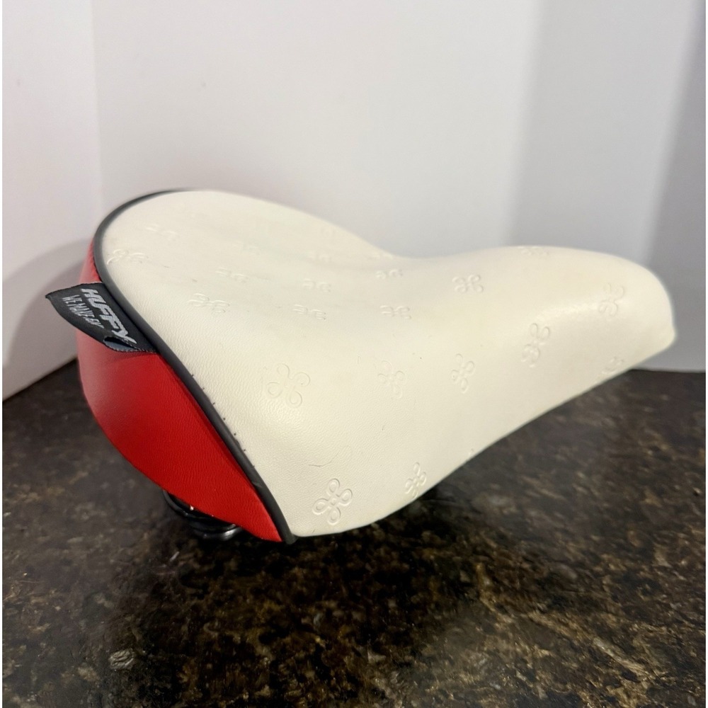 HUFFY Cruiser Bicycle Seat Cream/Red Wide Saddle Bike Seat w/ Dual Springs